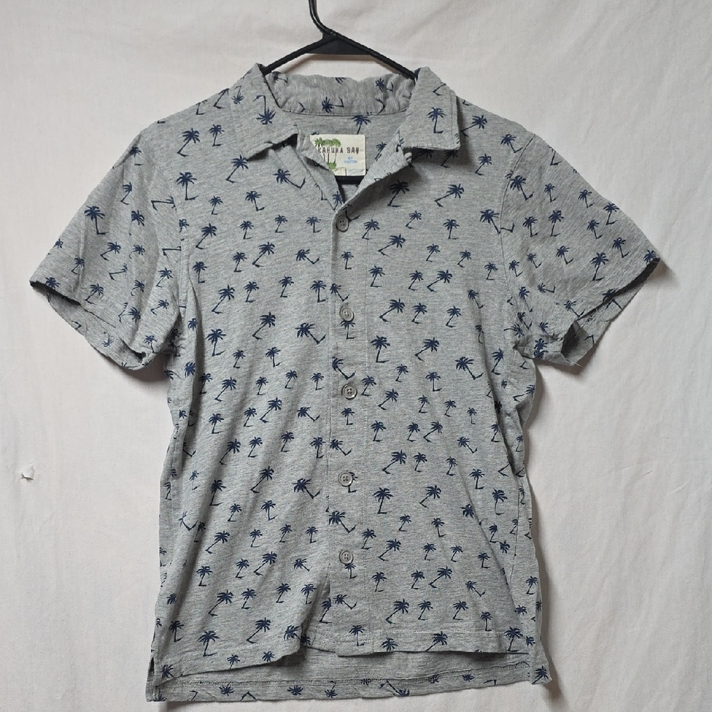 Kahuna Bay Gray Men Palm Tree islands iron Button Shirt Small